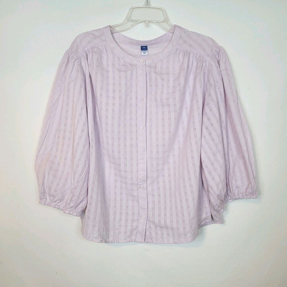 Old Navy Top Womens XXL Lilac Purple Balloon Sleeve Button Up Modest Feminine